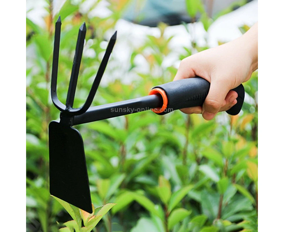 2 in 1 Cultivators Tool Gardening Planting Digging Non-slip Rubber Handle Iron Hoe Rake