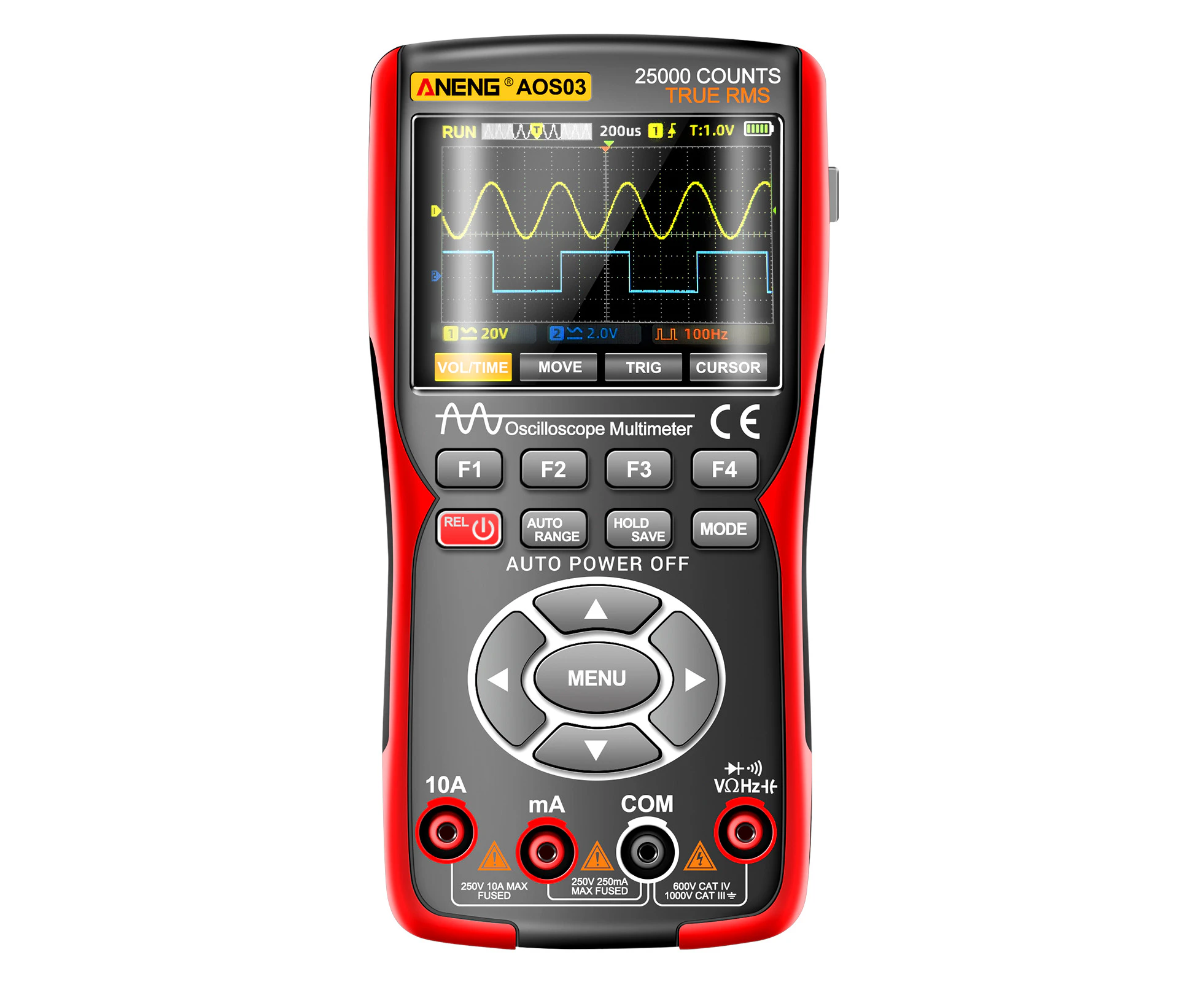 3-in-1 Handheld Oscilloscope Multimeter Signal Generator Dual Channel 50MHz Bandwidth 280MSa/s High Sampling Professional Oscilloscope 25000Count