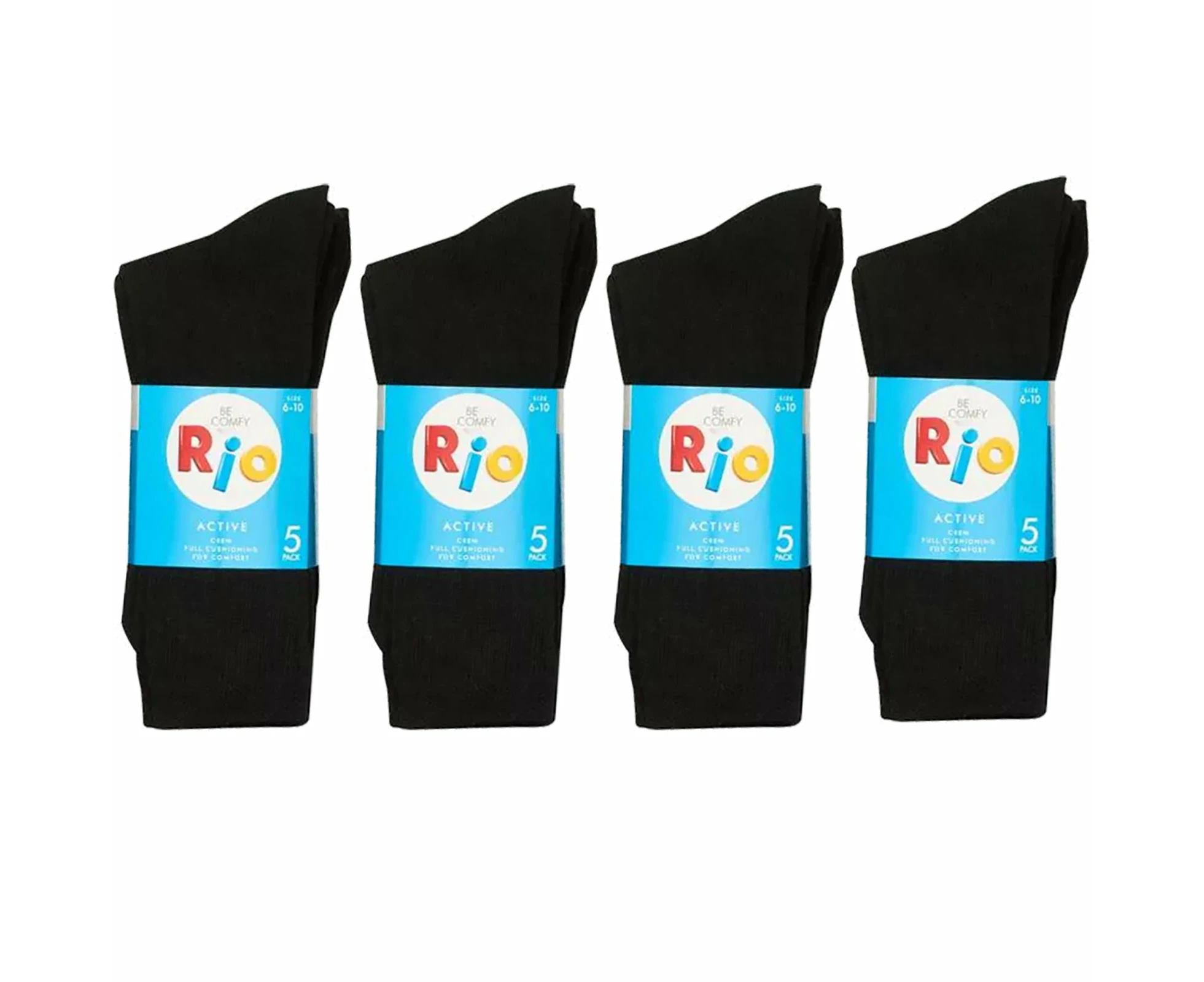 20 Pair Rio Active Crew Cotton Mens Cushion Sports Black Comfy Socks Bulk S7266