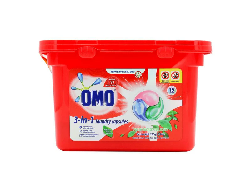 OMO 3-In-1 Fresh Eucalyptus Laundry Capsules Pack of 15