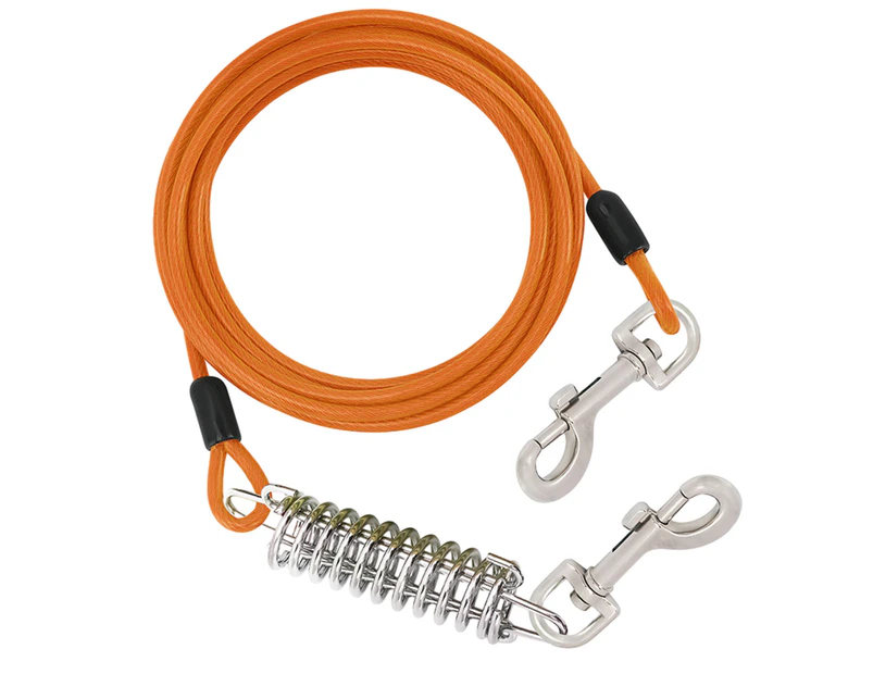 Dog leash with spring swivel lockable hook, yard pet runner cable lead, suitable for small to medium sized large dogs