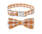 Dog Collar, Cute Cotton Fall Dog Collar with Bow, Adjustable Halloween Plaid Pet Collars with Metal Buckle