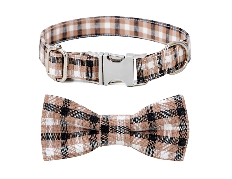 Cotton Alloy Buckle Dog Collar Pet Bowknot Checker Pet Collar