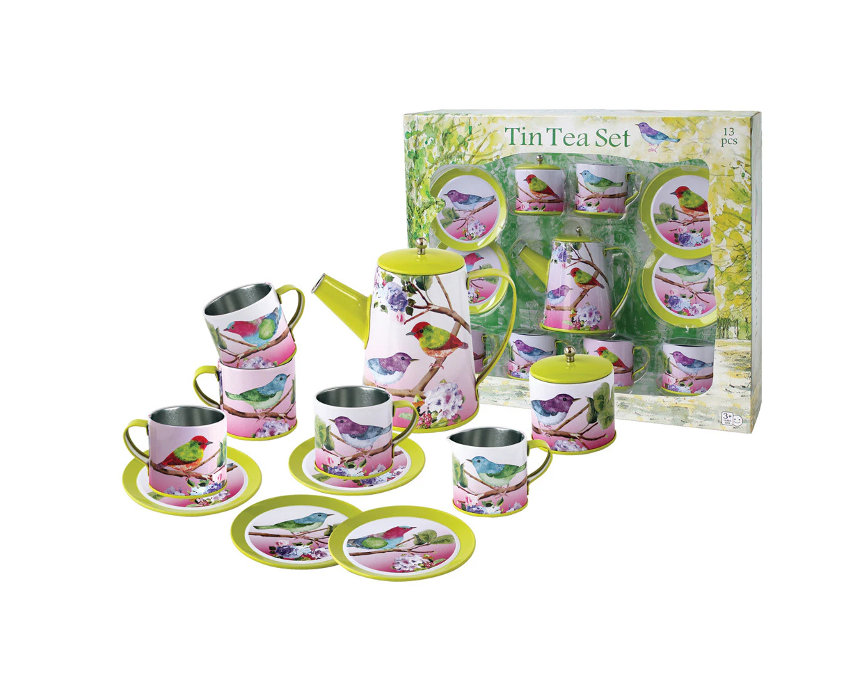 13pc Kaper Kidz Bird Design Kids/Childrens Play Tin Tea Party Mug Set 3y+