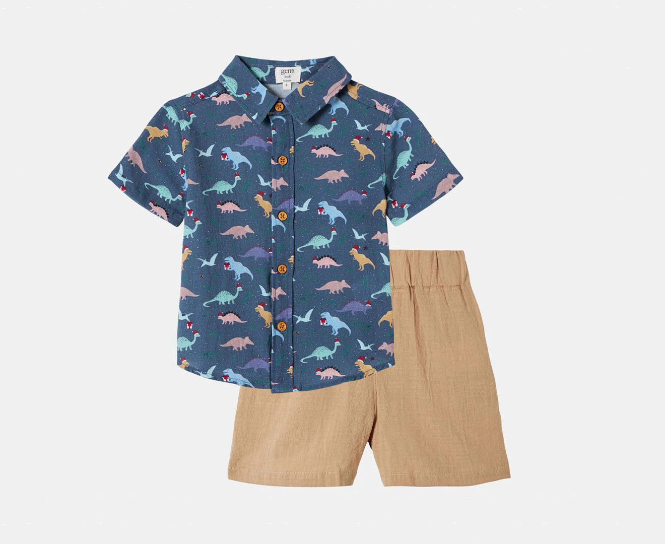 Gem Look Baby Boys' Christmas Dino Woven Shirt & Shorts Set - Dark Blue/Brown