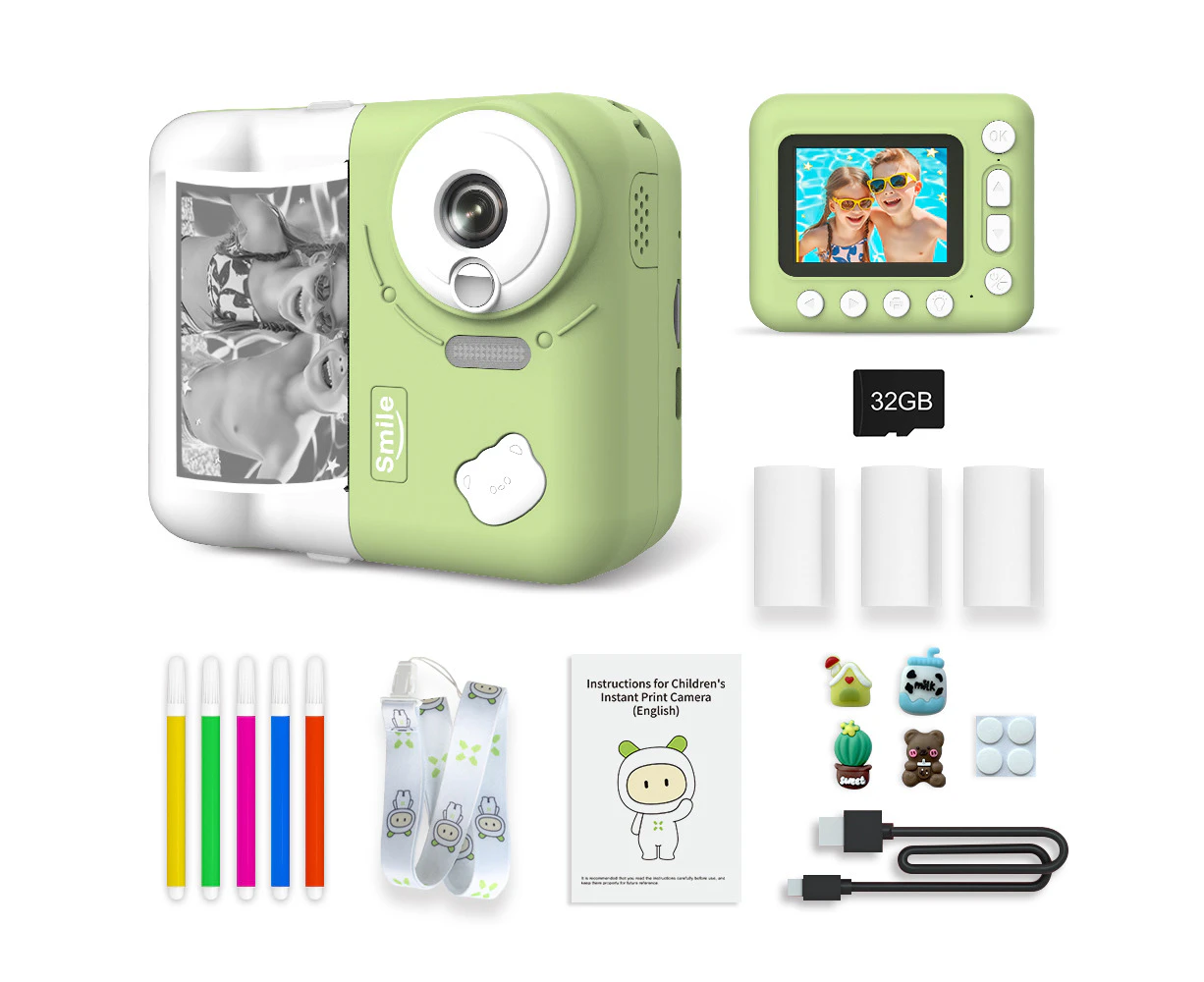 Kids Instant Print Camera Kids Camera 1080P Digital Camera for Kids 2.4 Inch IPS Screen 10X Zoom Built-in Battery with Thermal Printing Paper Color