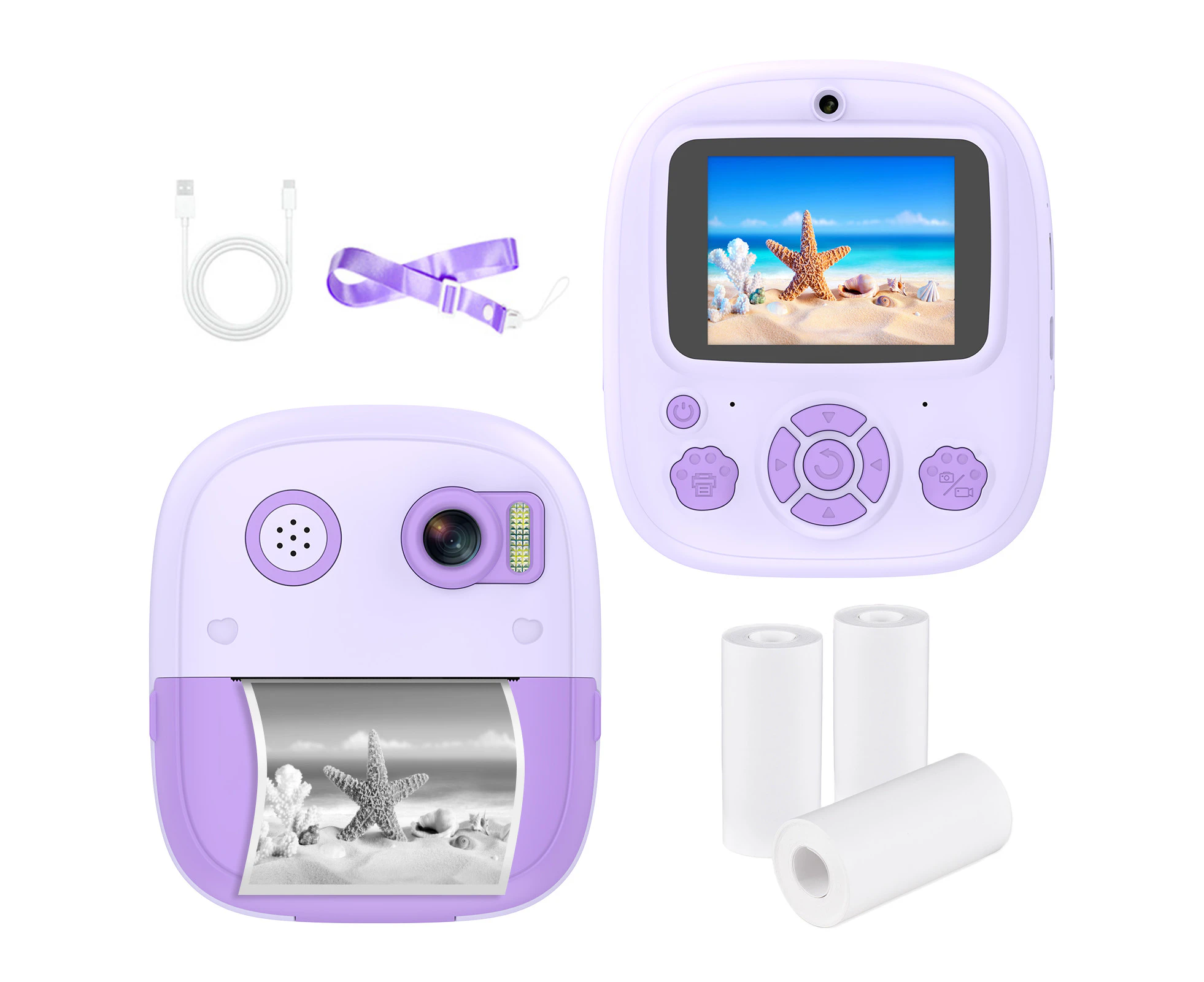 Kids Instant Print Camera Kids Digital Camera 1080P Digital Video Camera Dual Lens 2.4 Inch IPS Screen 8X Zoom Built-in Battery   Photo Frames