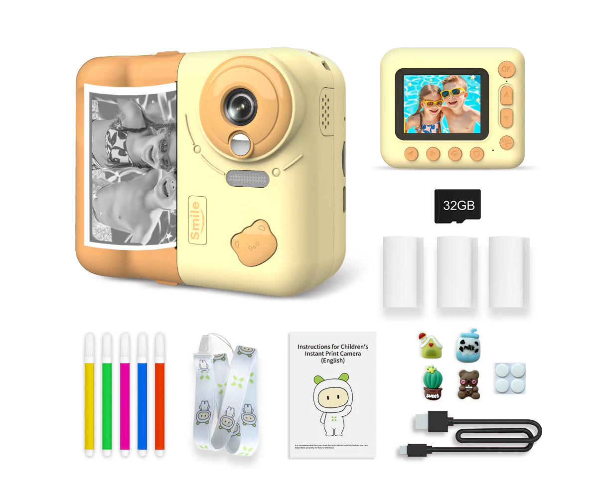 Kids Instant Print Camera Kids Camera 1080P Digital Camera for Kids 2.4 Inch IPS Screen 10X Zoom Built-in Battery with Thermal Printing Paper Color