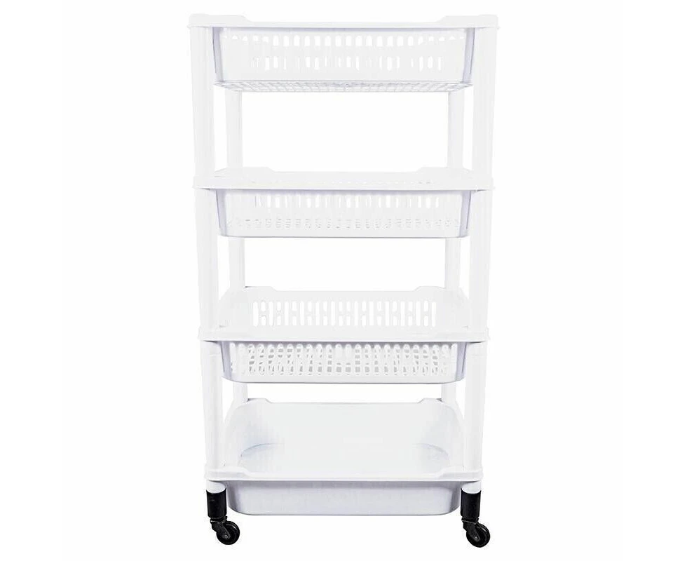 4 Tier Storage Cart Multi-Purpose Portable Basket Organizer Trolley White 82cm