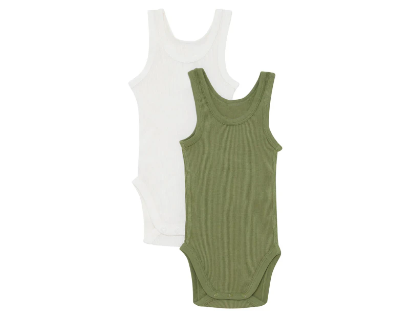 Bonds Baby Organic Rib Singletsuit 2-Pack - White/Green