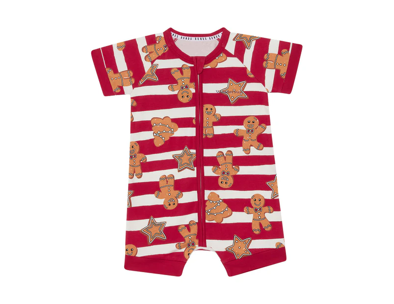 Bonds Baby/Toddler Short Sleeve Zip Romper - Gingerbread Parade/Red