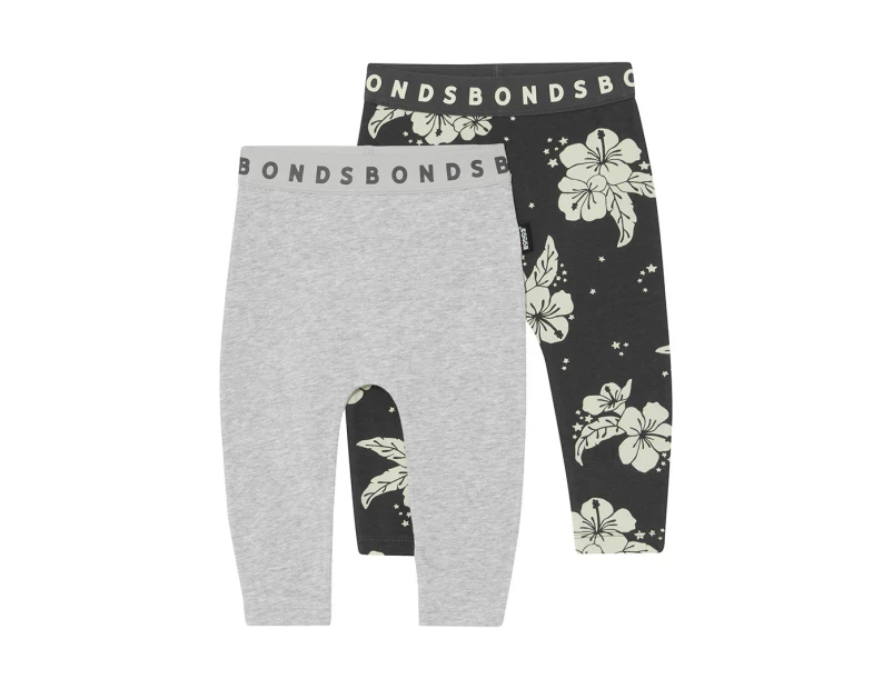 Bonds Baby Roomies Leggings 2-Pack - Starlit Hibiscus/Grey