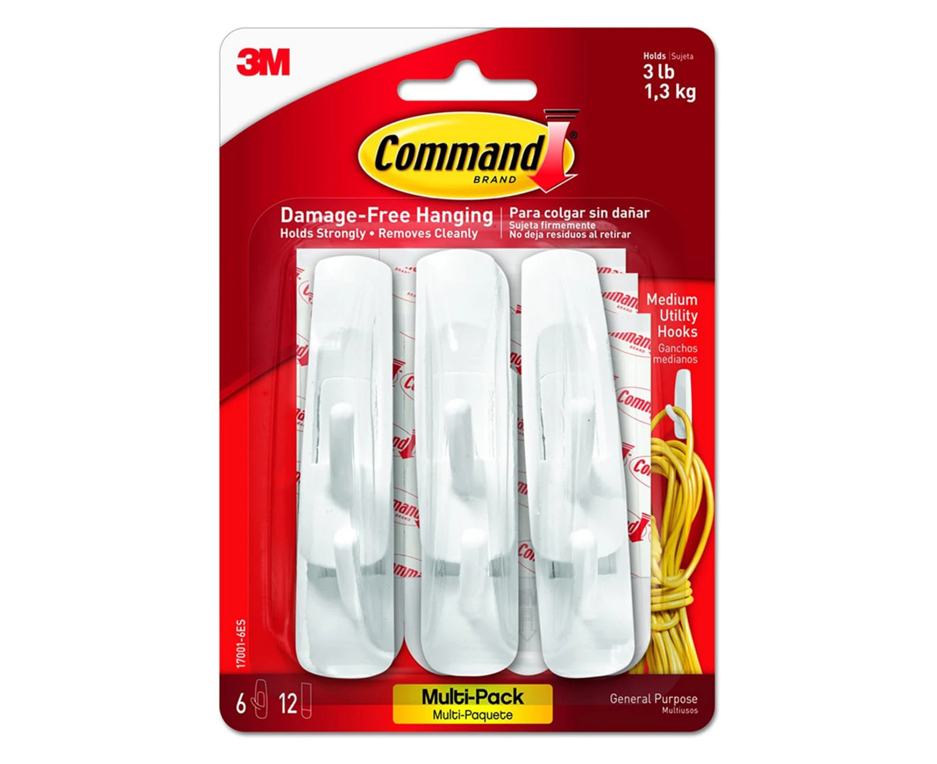 3M Command Hooks Medium 6-Pack White 17001-VP GNS-17566