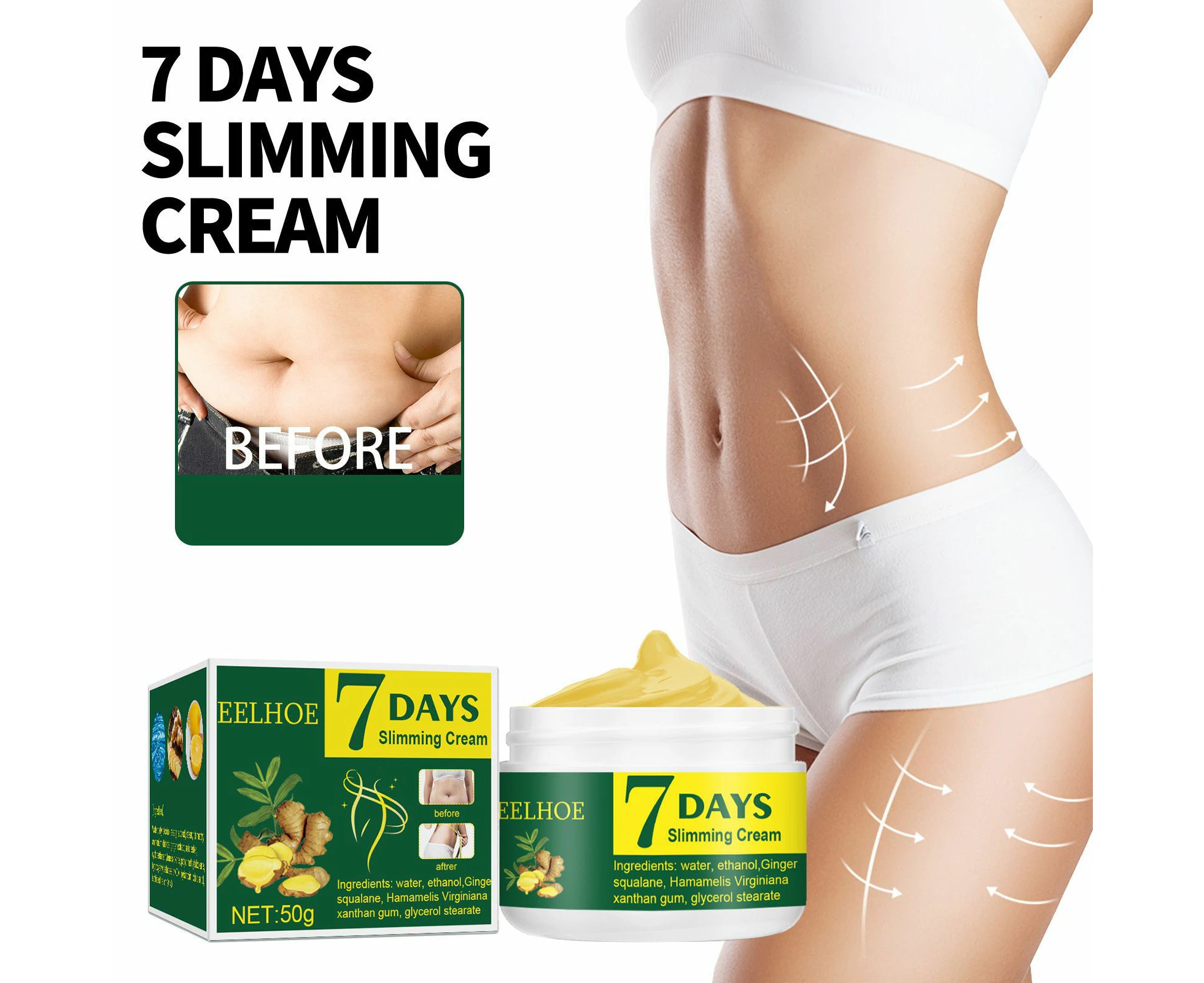 Ginger Slimming Cream, Anti Cellulite Cream, Ginger Fat Burning Cream Slimming Belly, Firming Gel, Slimming Fat Burning Cream (50G)