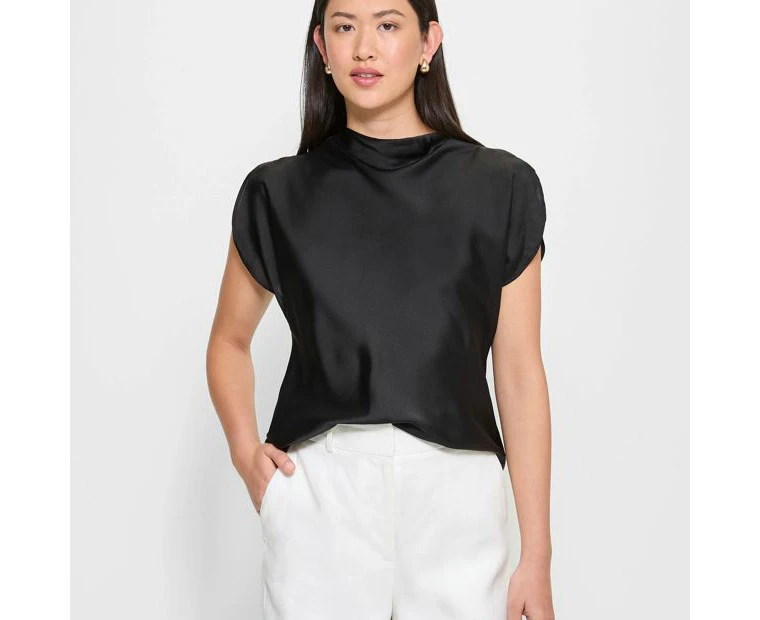 Sleeveless Satin Drape Neck Top - Preview