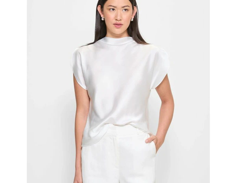 Sleeveless Satin Drape Neck Top - Preview