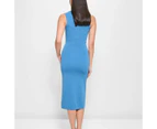 Crepe Knit Asymmetrical Midi Dress - Preview