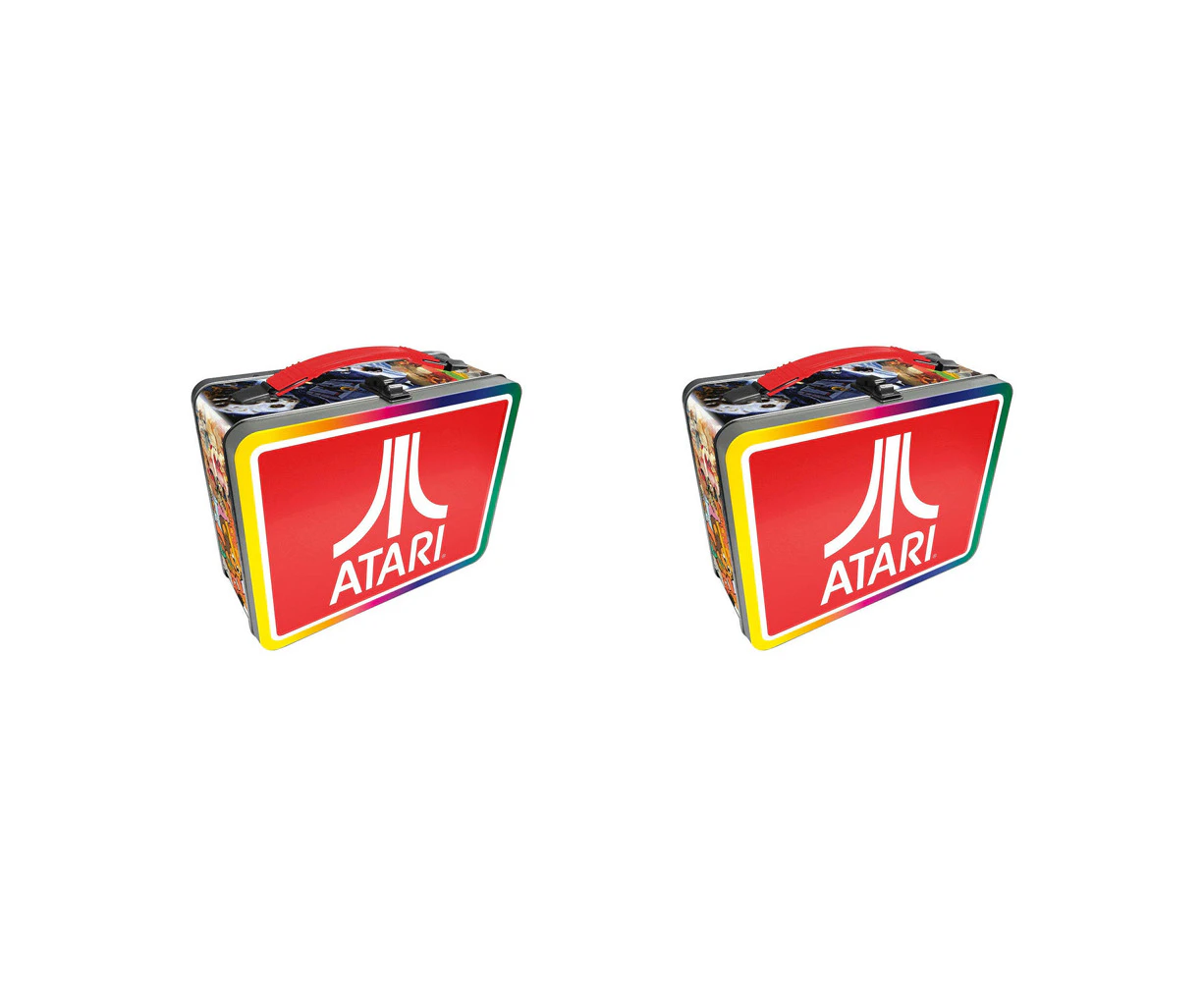 2PK Aquarius Tin Carry All Atari Fun Box Food Storage Lunchbox w/Handle Square