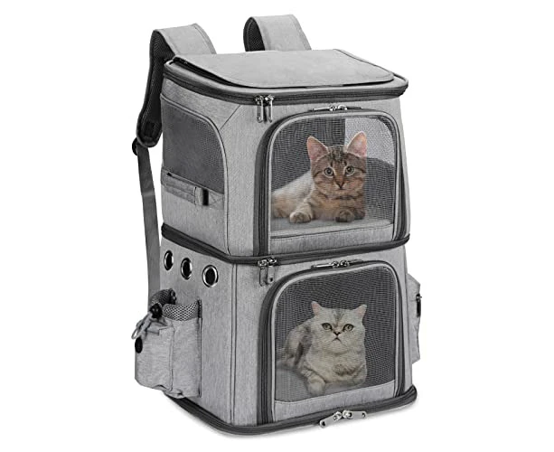 Double-Compartment Pet Carrier Backpack for Small Cats and Dogs