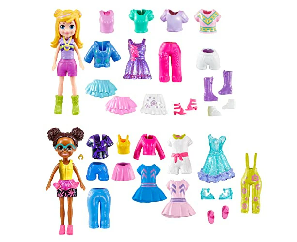 Polly Pocket Sparkle Cove Adventure Dolls, Clothes and Accessories Set, Fashion Pack with 4 Dolls (3-inch) and 45+ Total Pieces, HKW10