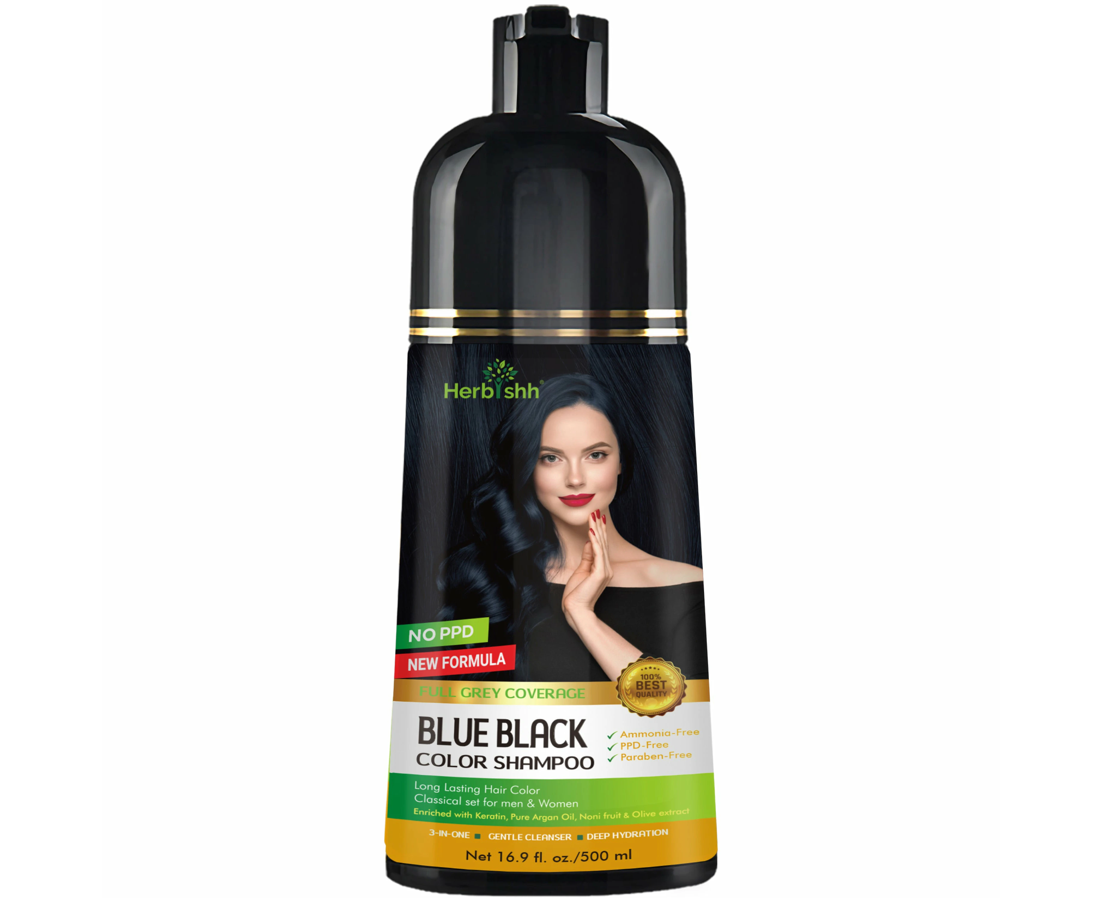 Herbishh Magic Hair Color Dye Shampoo 500ML PPD Free - Blue Black