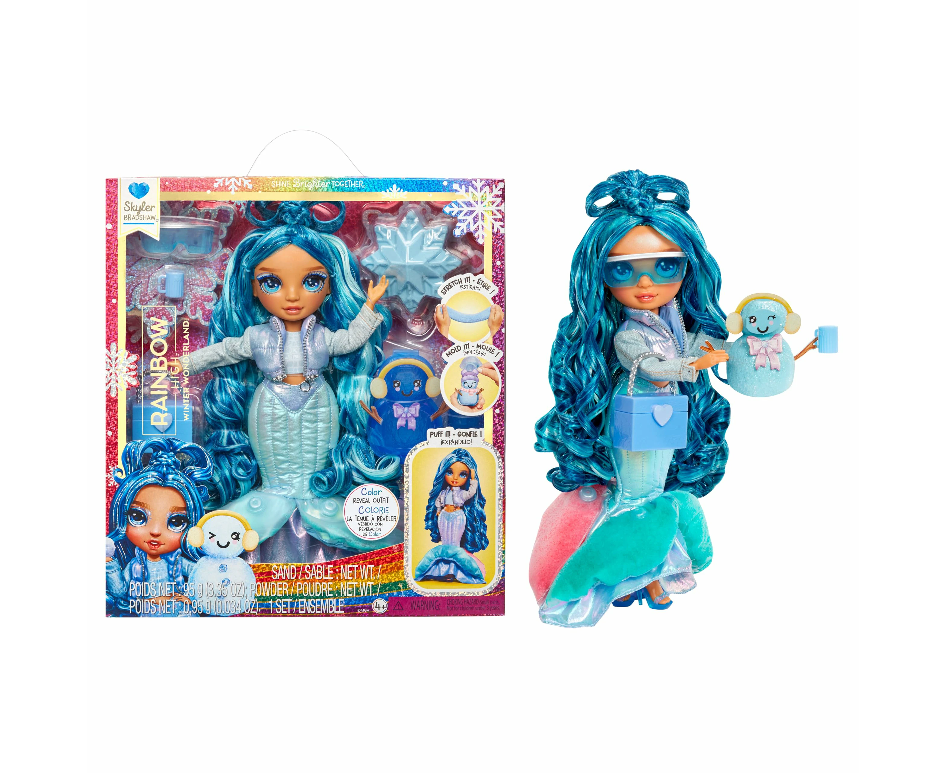 Rainbow High Winter Wonderland - Skyler (Blue) - 28 cm Fashion Doll, With Hidden Magic Snow That Puffs Up with Water, Comes with A Snowman Kit, Suitable Fo