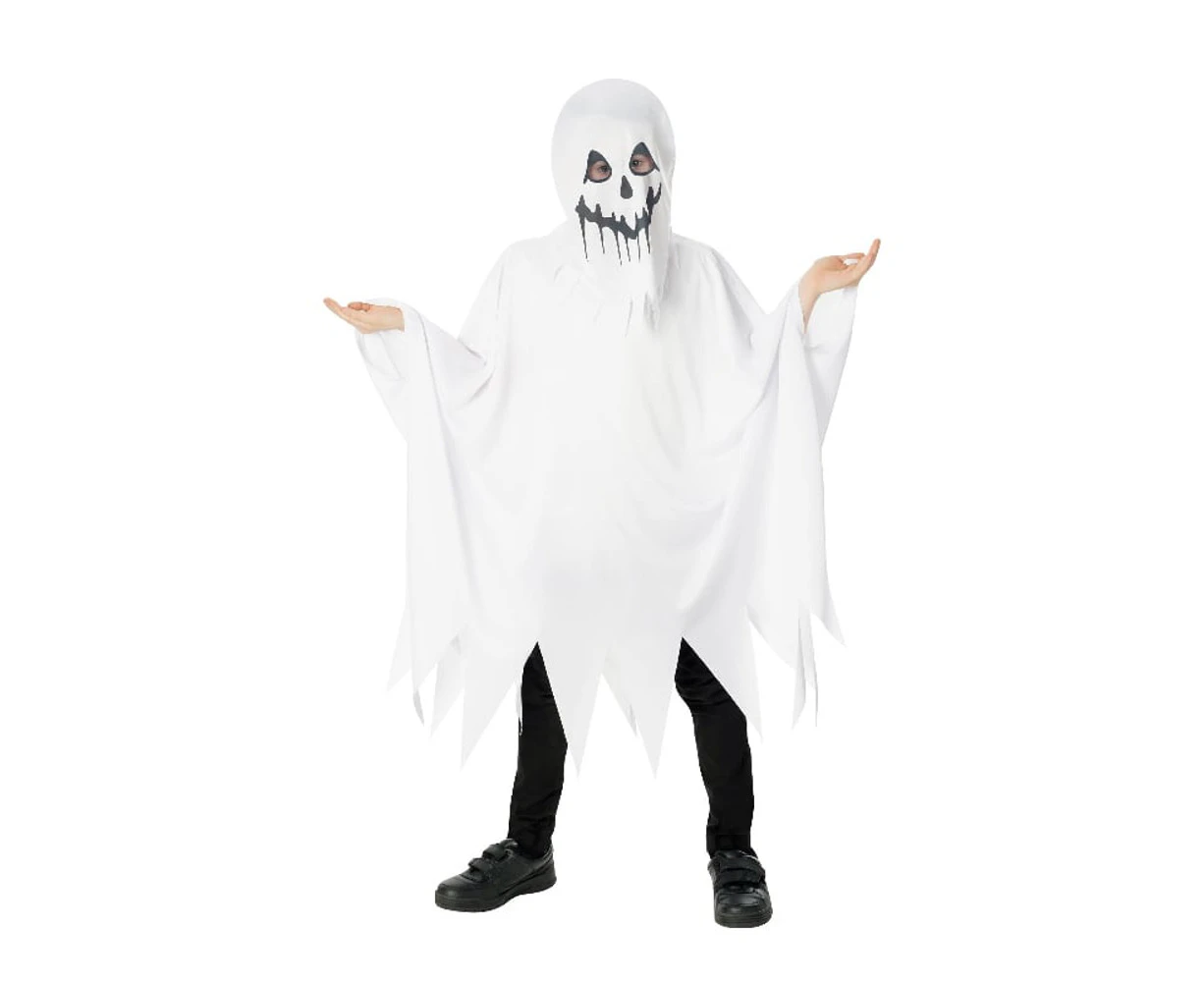 Ghost Poncho with Hood Child Costume Size XS 5-6 Years