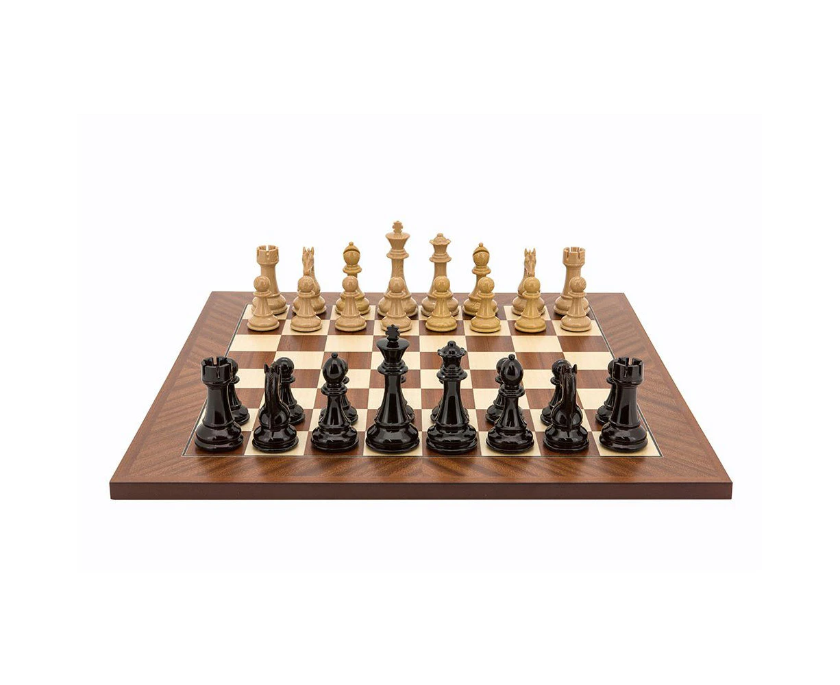 Dal Rossi 20 inch Wooden Chess Board with Dark Red and Wood Weighted Chess Pieces