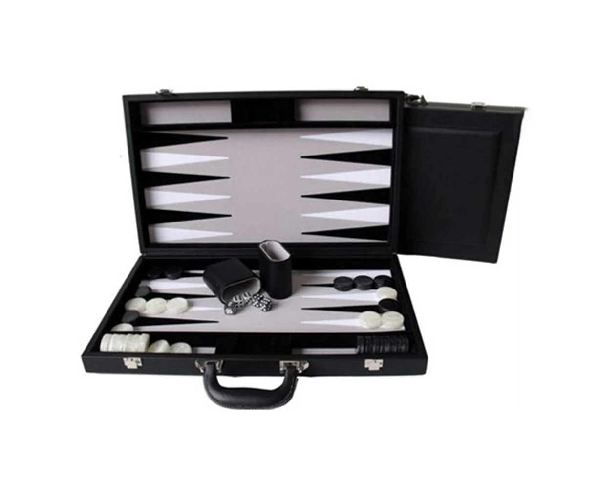 Dal Rossi 15 inch Folding PU Leather Backgammon Set (Black)