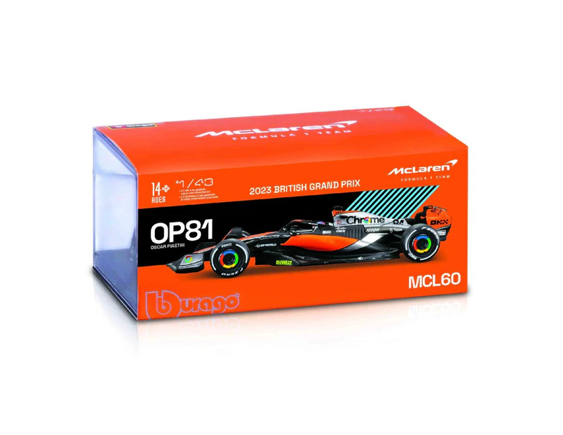 Bburago Formula Racing 2023 Mclaren MCL60 #4 Lando Norris With Helmet 1:43 Scale Diecast Vehicle