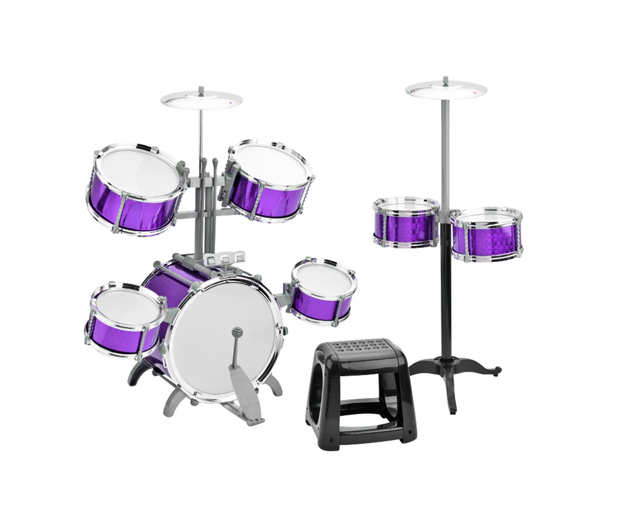 Drum Set Jazz Drum Kit with Stool 7 Drums Musical Percussion Instruments for Beginner Holiday Gifts Thickened PVC Drumhead Easy Installation