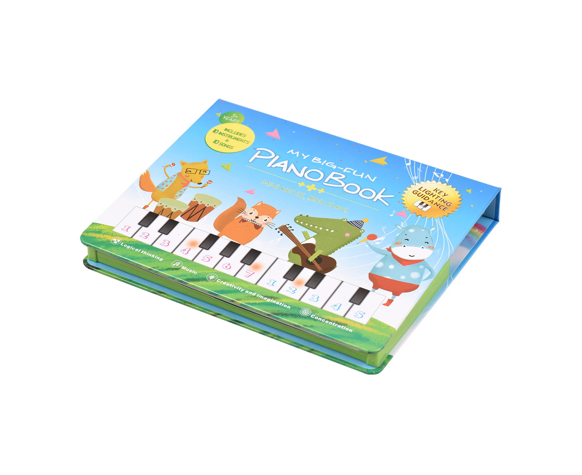 Bigfun 20-key Piano Book Electronic Piano Keyboard & Music Book 2-in-1 Piano Songbook with Built-in Keyboard with 10 Instruments & 10 Songs Educational Mus