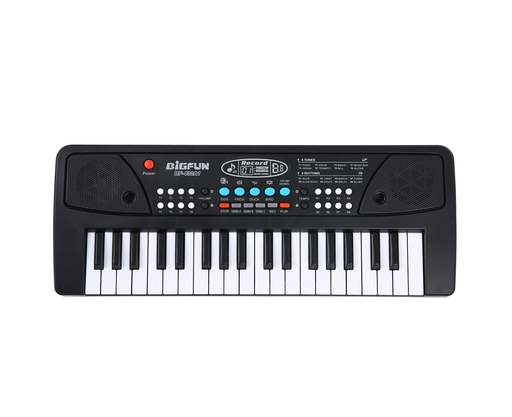 BIGFUN 37 Keys USB Electronic Organ Kids Electric Piano with Microphone Black Digital Music Electronic Keyboard Built-in Stereo Speakers with 8 Tones 8 Rhy