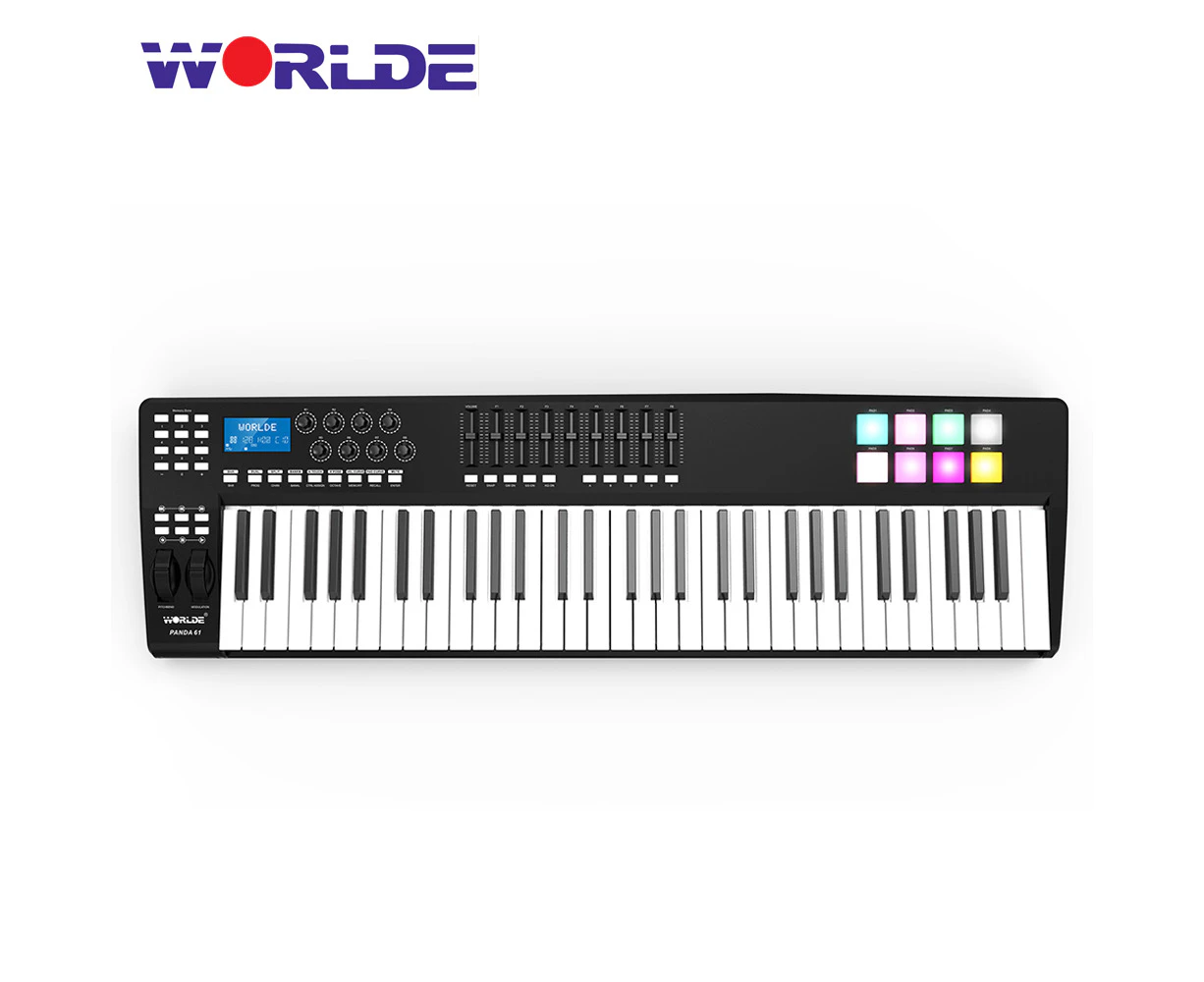 WORLDE PANDA61 Portable 61-Key USB MIDI Keyboard Controller 8 RGB Colorful Backlit Trigger Pads with USB Cable