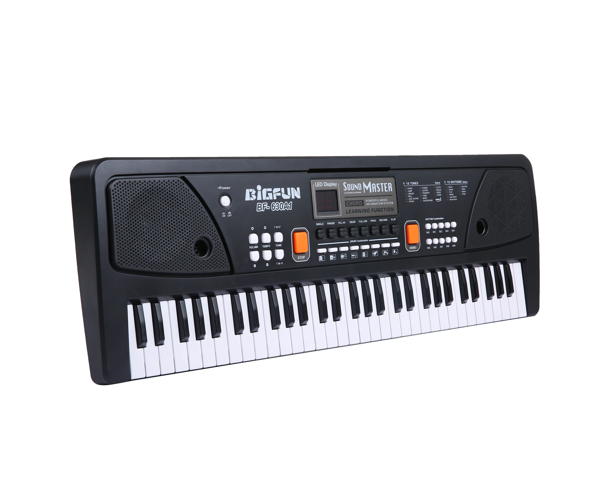 BIGFUN 61 Keys USB Electronic Organ Kids Electric Piano with Microphone Black Digital Music Electronic Keyboard with LED Display Built-in Stereo Speakers w