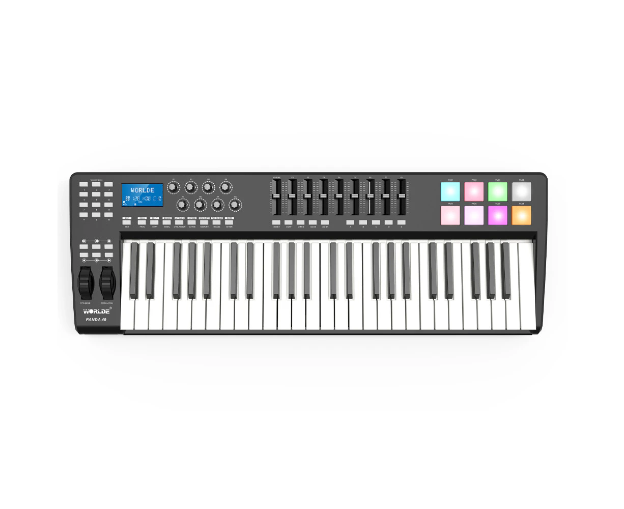 WORLDE PANDA49 Portable 49-Key USB MIDI Keyboard Controller 8 RGB Colorful Backlit Trigger Pads with USB Cable