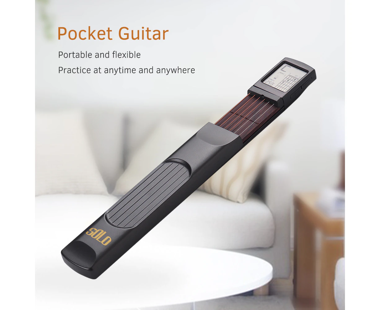 6-String Pocket Guitar Chord Trainer Folk Guitar Practice Tool Gadget 6 Frets with Rotatable Chords Chart Screen for Beginners fingering Practice