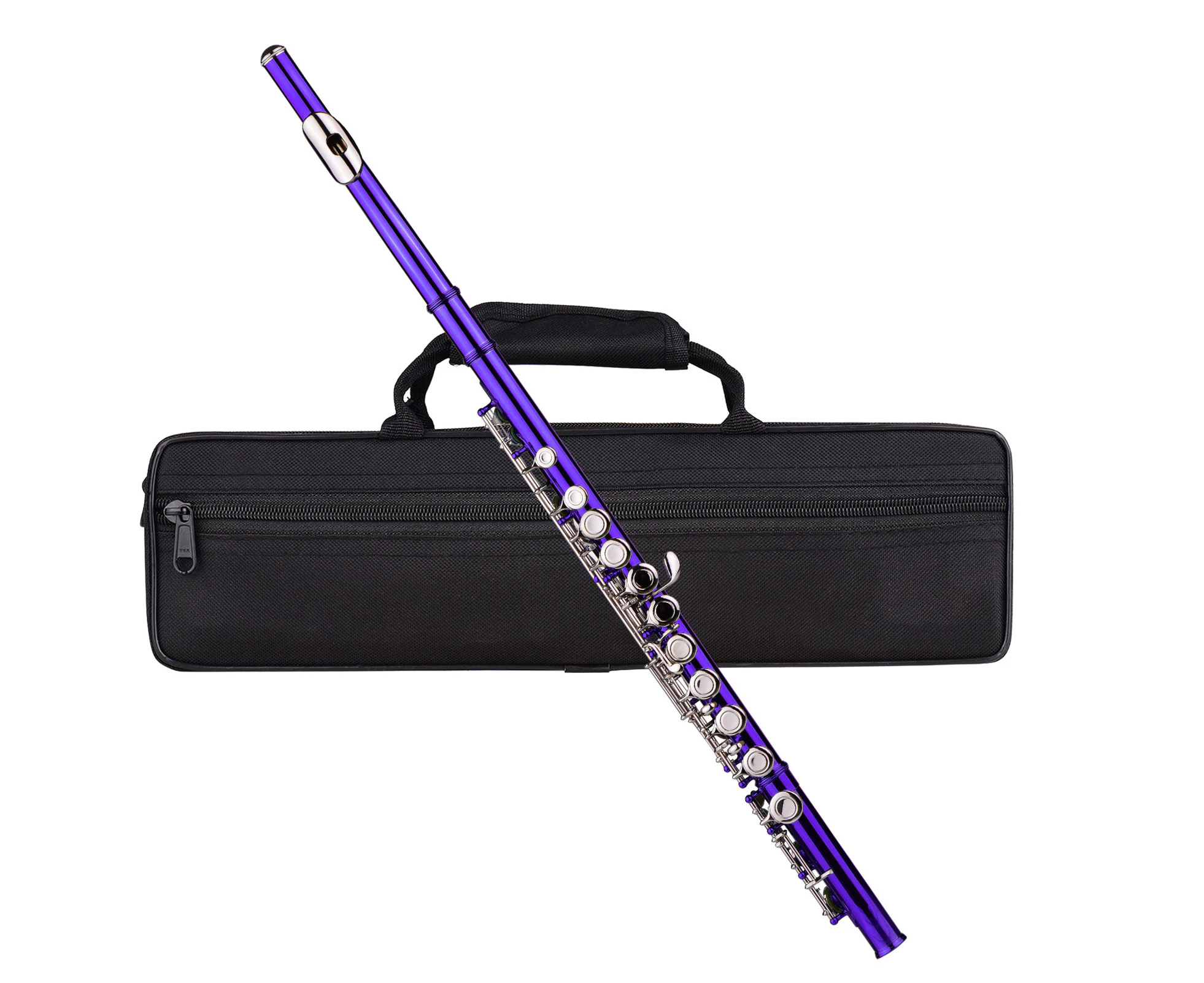 Closed Hole C Flute 16 Keys Cupronickel Nickel-plated Wind Instrument with Carry Case Flute Stand Gloves Cleaning Cloth Mini Screwdriver Cleaning Rod