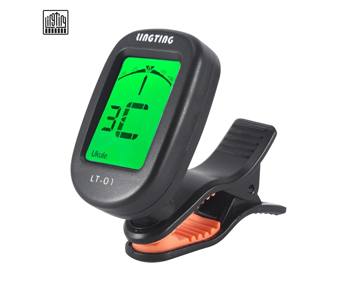 LINGTING LT-01 Mini Clip-On Digital Electronic Tuner 360° Rotatable with 2 Backlight LCD Screen for Guitar Chromatic Bass Ukulele C/ D Violin