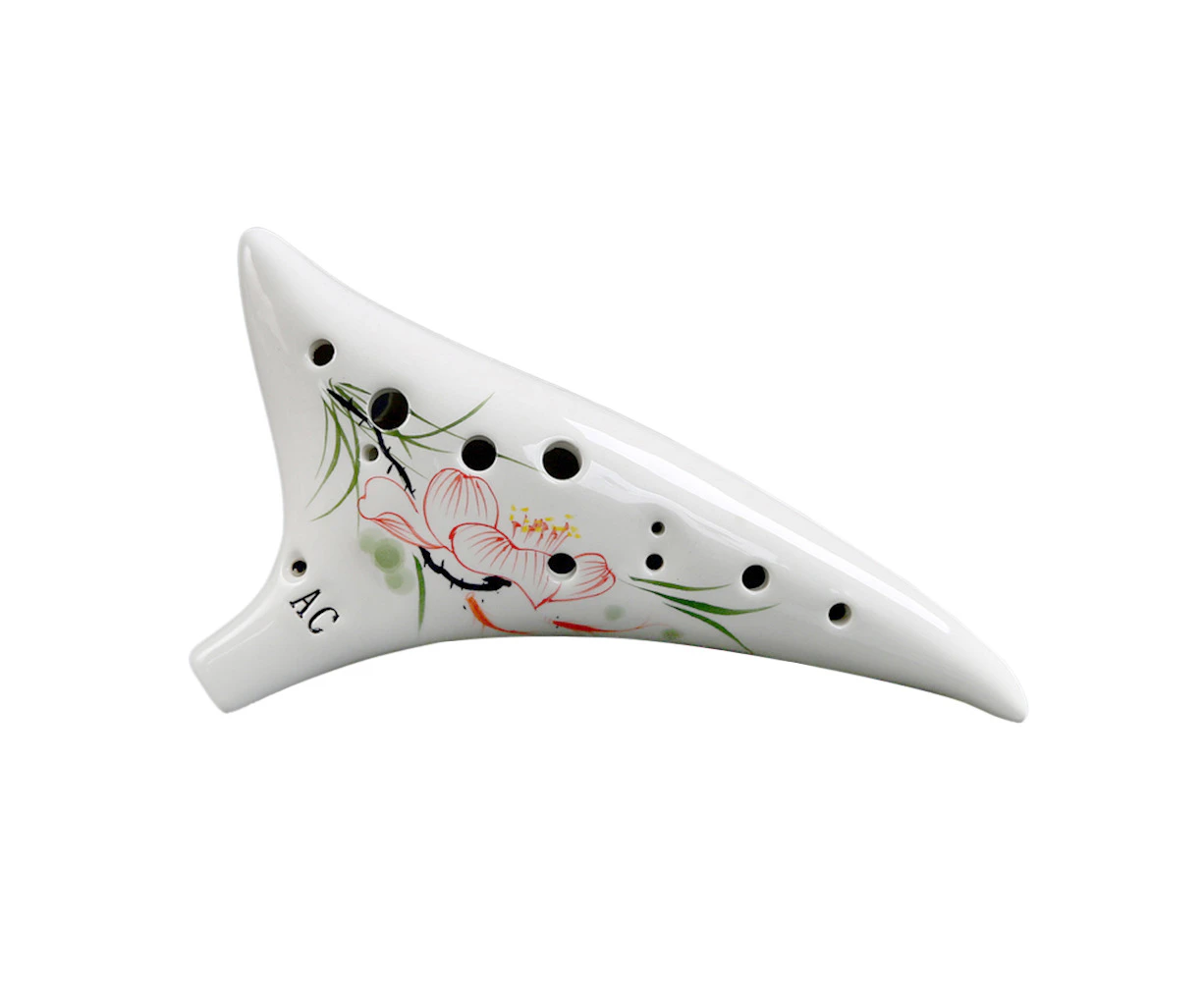 12 Holes Warped-tail Ceramic Ocarina Alto C Hand Painted Musical Instrument with Lanyard Music Score Protective Bag For Music Lover and Learner