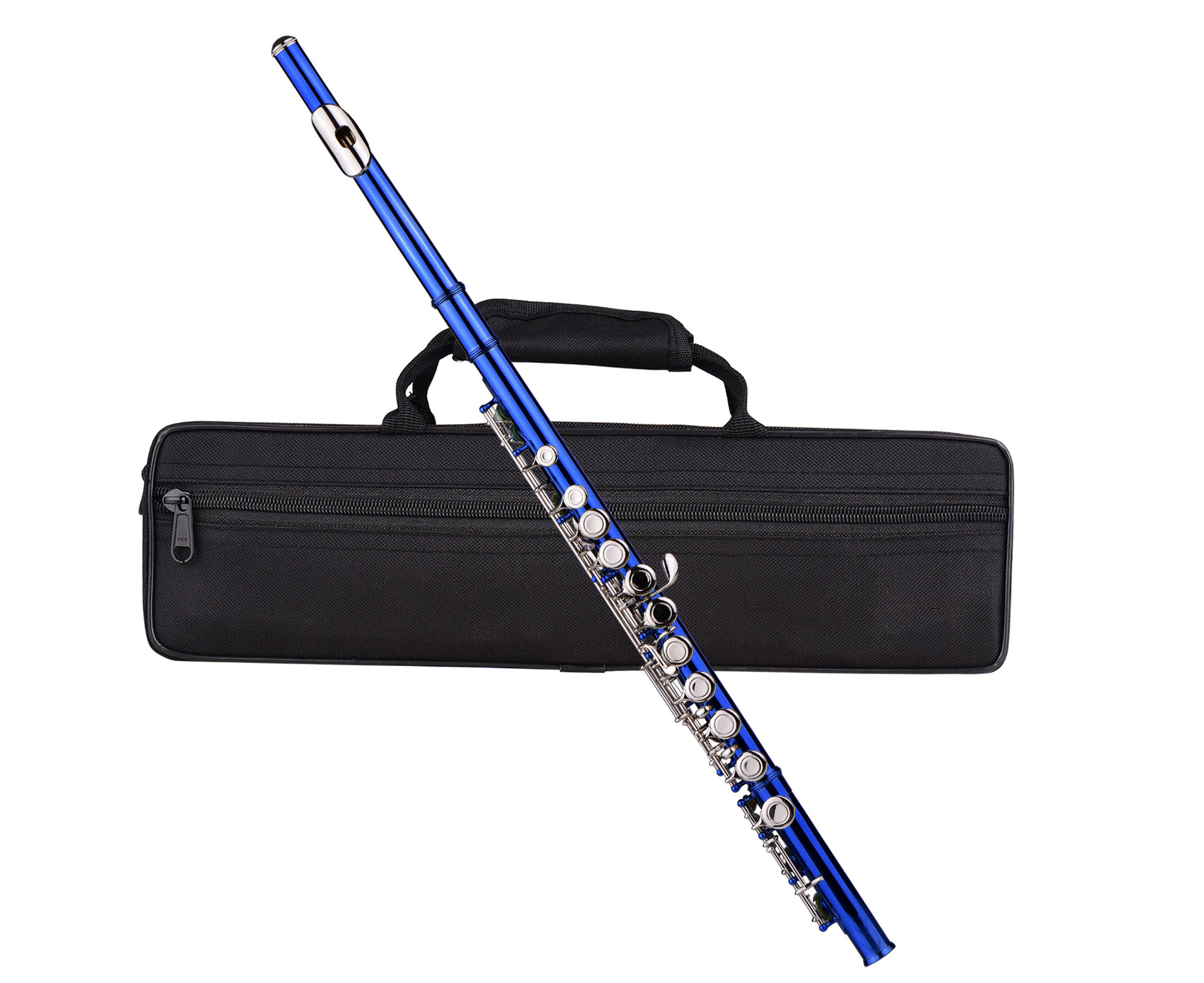 Closed Hole C Flute 16 Keys Cupronickel Nickel-plated Wind Instrument with Carry Case Flute Stand Gloves Cleaning Cloth Mini Screwdriver Cleaning Rod