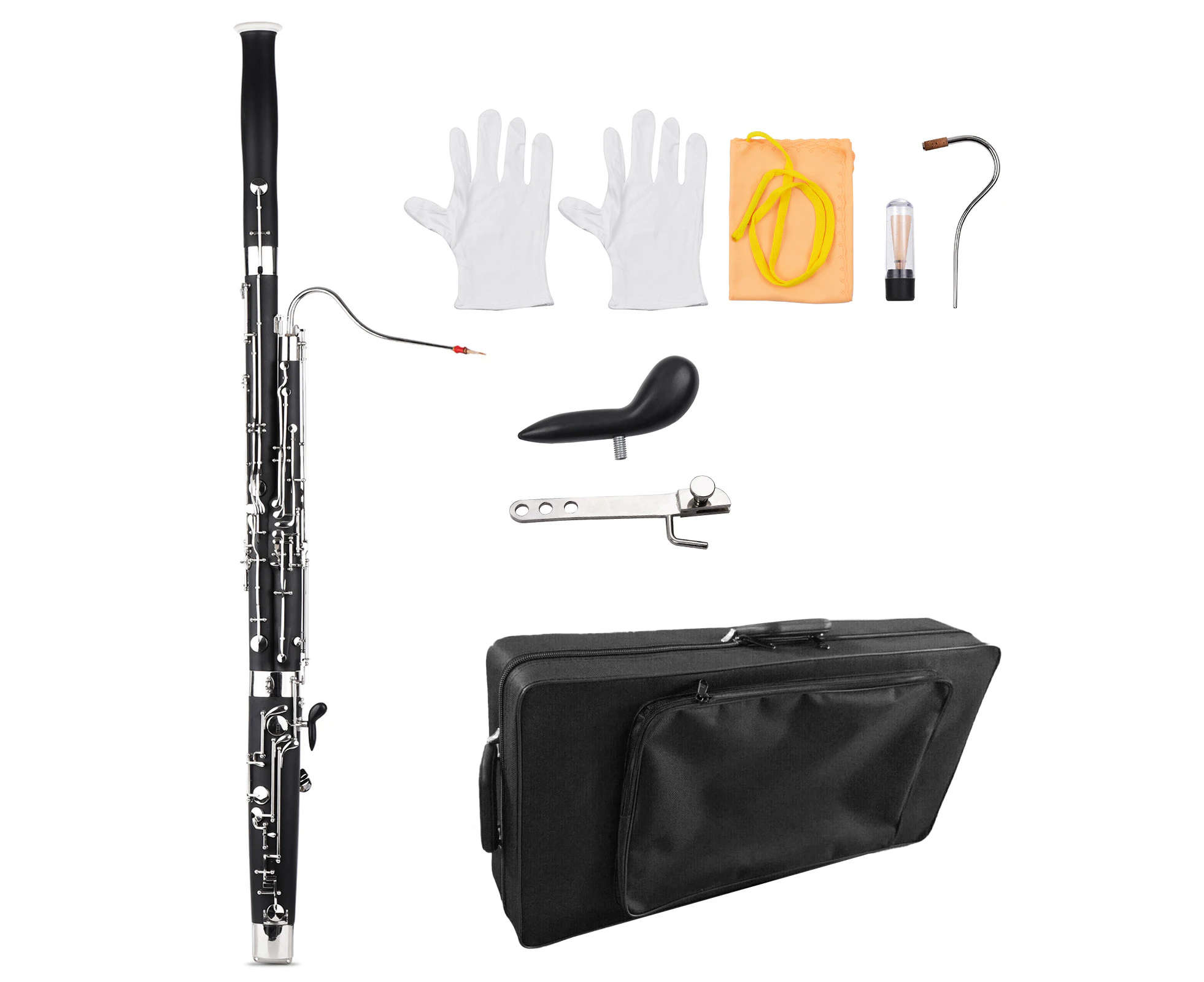 Professional C Key Bassoon Woodwind Instrument Synthetic Wood Body Cupronickel Silver-plated & Nickel-Plated Keys with Reed Gloves Cleaning Cloth Carrying