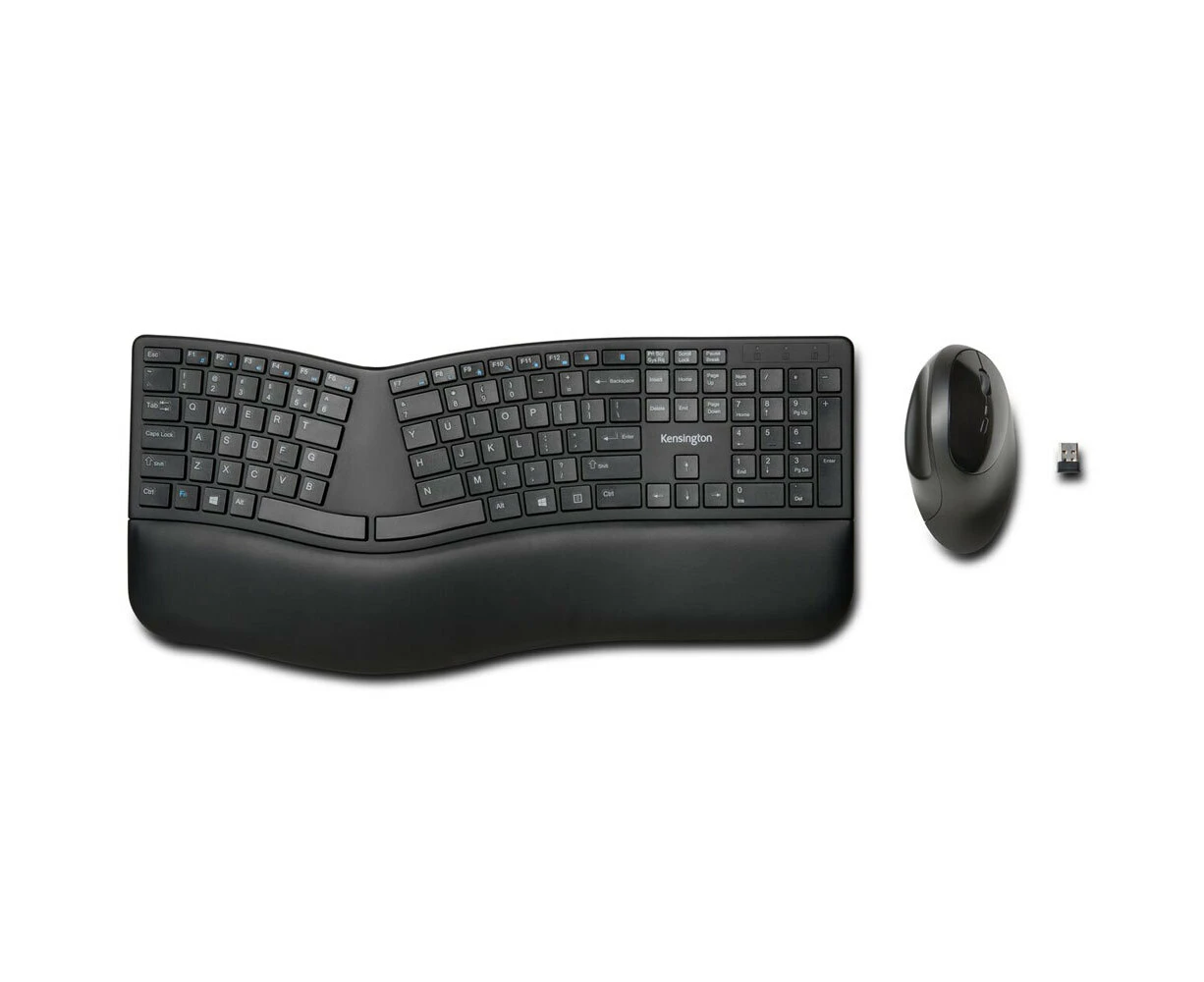 Kensington Dual Wireless Ergo Keyboard & Mouse Combo Set for Desktop/PC Black