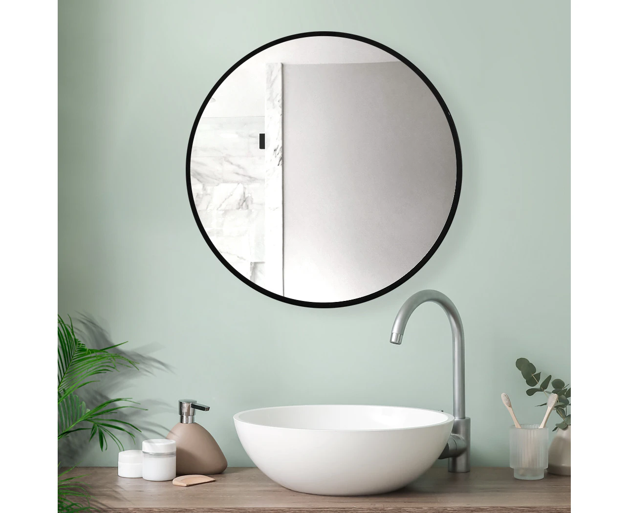 Wall Mirror Round Shaped Bathroom Makeup Mirrors Smooth Edge 60CM