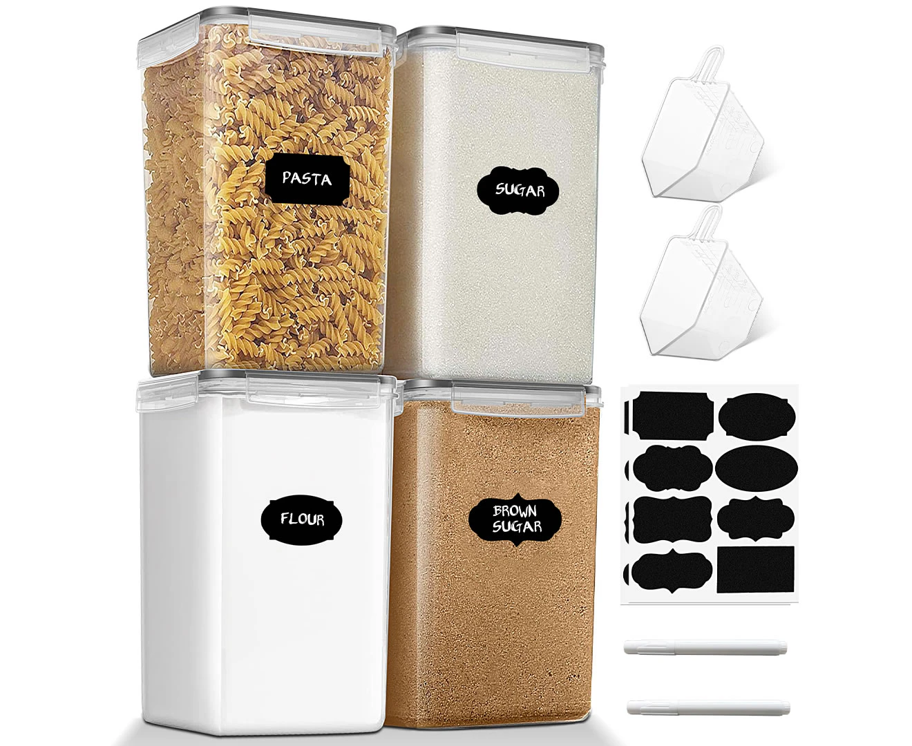 Stelive 4-Piece 6.5L Food Storage Containers Airtight Pantry Storage Containers Organiser Plastic Food Canisters w/ Labels & Pen