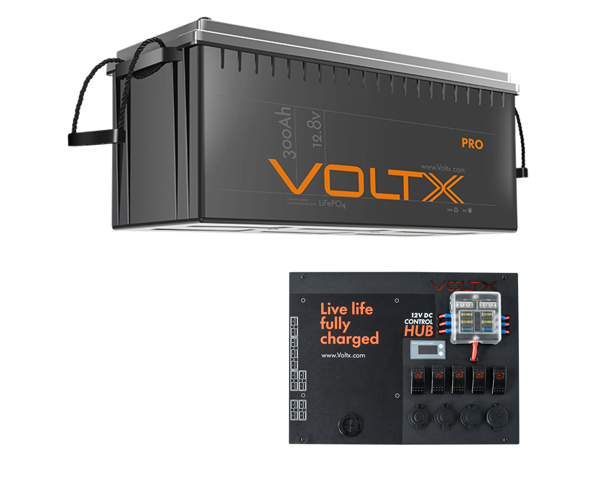 VoltX 12V 300Ah Lithium Battery + Switch Panel ON-OFF Control Box (Connect 17 Devices)