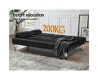 ALFORDSON Sofa Bed Lounge 3 Seater Futon Couch Cup Holder Leather Black