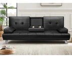 ALFORDSON Sofa Bed Lounge 3 Seater Futon Couch Cup Holder Leather Black