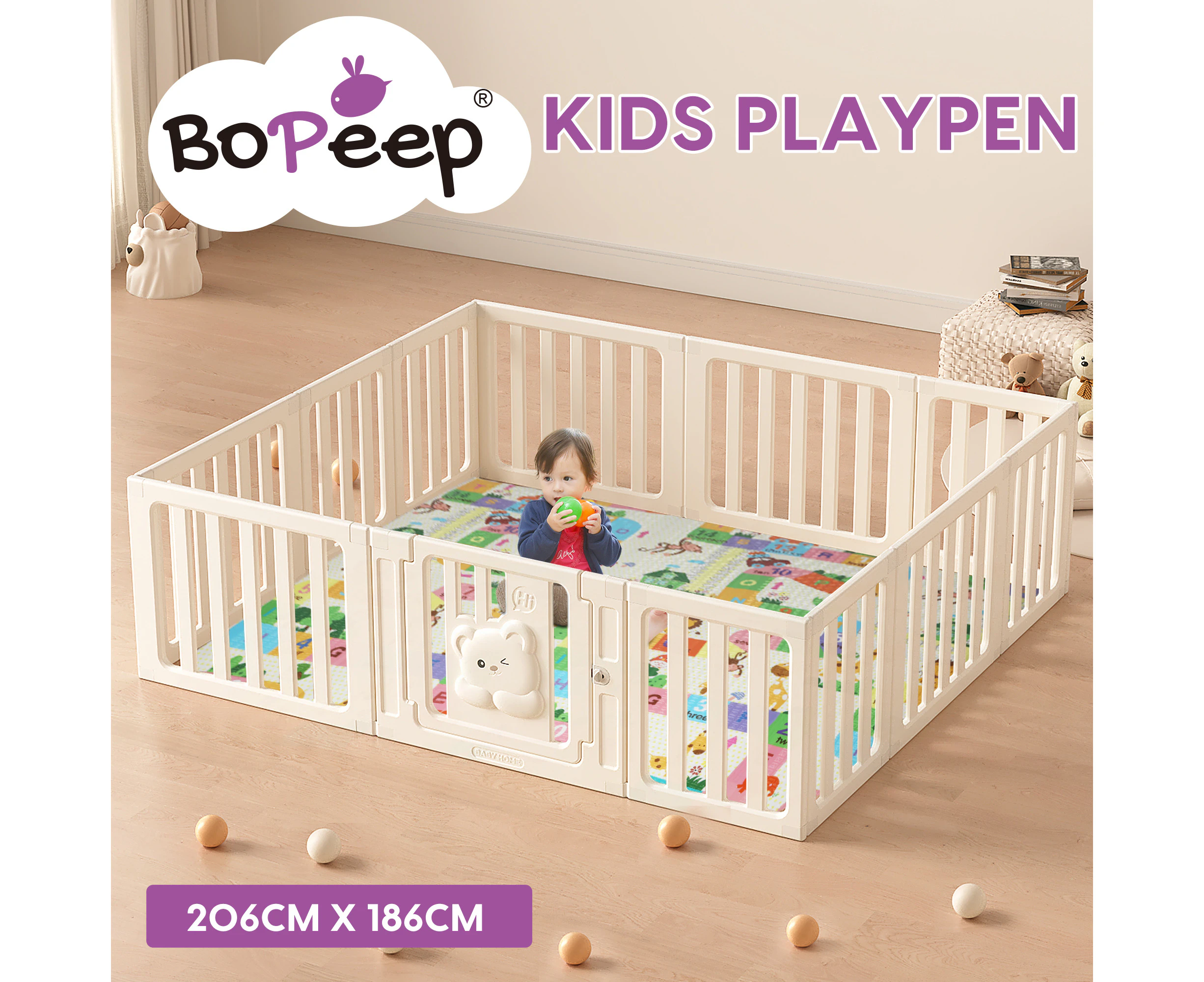 Bopeep Kids Playpen Baby Safety Gate With Lock Toddler Play Game Toy 12 Panel