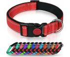 Collar para Perro, Clásico Collar Ajustable de Nylon Reflectante con Suave Malla Transpirable Acolchado para Perros Grandes, L,Rojo